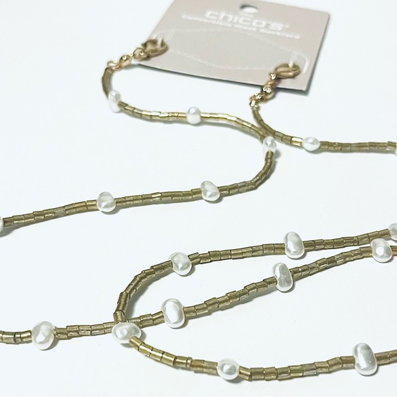 Mask Chain Chico’s NWT gold and pearl mask chain/glasses chain - Picture 2 of 11